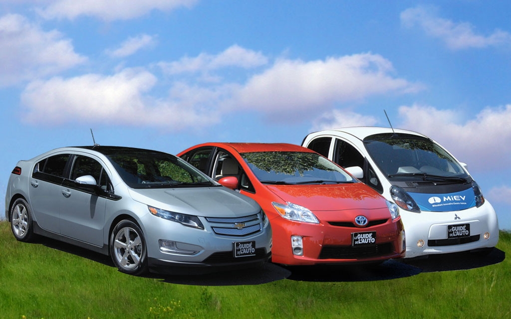 La Chevrolet Volt, la Toyota Prius et la Mitsubishi i-MiEV, trois voitures, trois technologies.