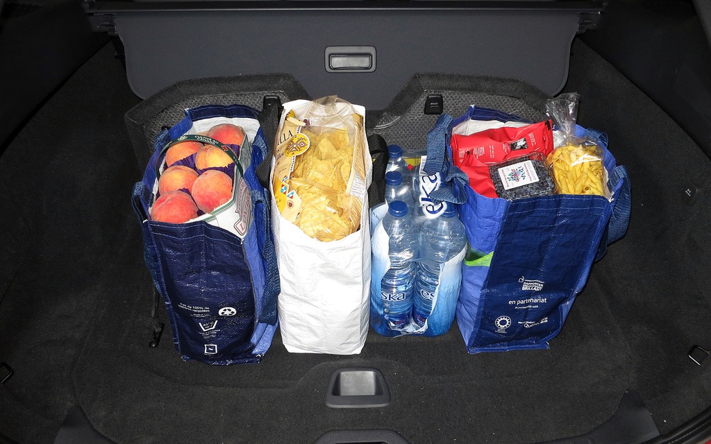 The Volvo XC60’s very convenient grocery bag holder doing what it does best. Picture Gallery