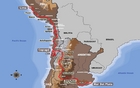La carte du parcours, qui verra les concurrents traverser trois pays (Argentine, Chili et Pérou).