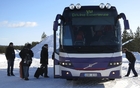 Last trip from Arvidsjaur to Arjeplog in a large, well-lit bus