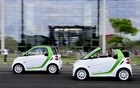 2013 smart electric coupe and cabrio in the streets of Berlin