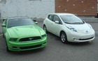 Ford Mustang GT et Nissan Leaf. Deux voitures vertes. Mais l'une ne l'est que d'apparence...