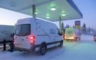 An afternoon fuel stop shows just how early daylight departs the Alaska sky during the winter months,.